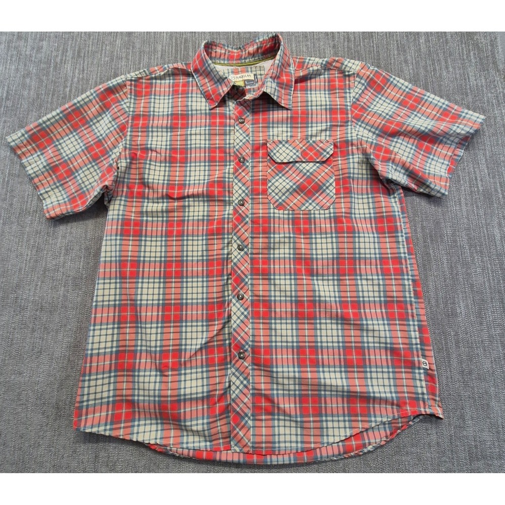 Magellan Outdoor Adventure Gear Meg Wick Loose Fit Shirt LG men red/blue plaid‎